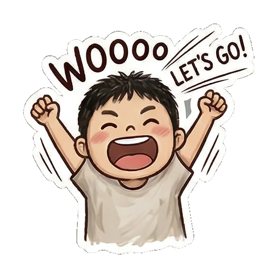 Excited cheering boy Little Dancer Boy sticker for expressive chats and social replies.