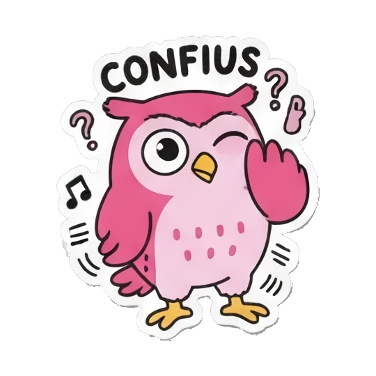 疑问不解CONFIUS Pink Owl Expression Stickers sticker for expressive chats and social replies.