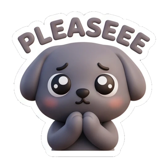 Cute puppy-like cat looking pleadingly with big eyes. Moody Grey Cat Daily sticker for expressive chats and social replies.