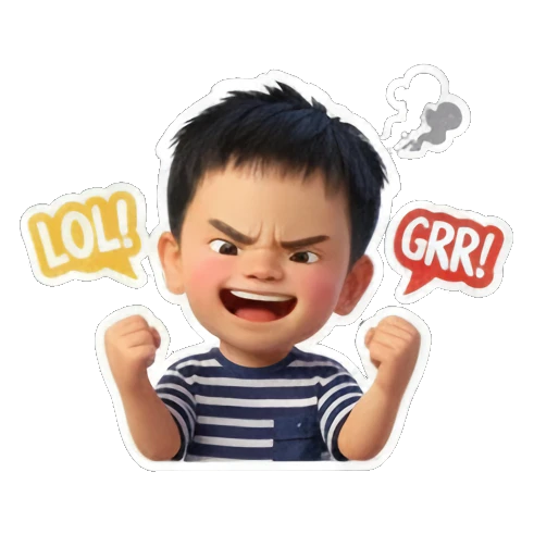 生气男孩握拳咆哮"GRR!". Little Boy's Expressive World sticker for expressive chats and social replies.