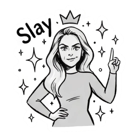 Girl posing like a queen with Slay text Doodle Girl Expressions sticker for expressive chats and social replies.