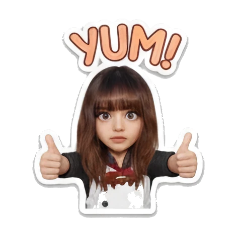 Girl chef giving double thumbs up, happy, YUM Little Chef Adventures sticker for expressive chats and social replies.