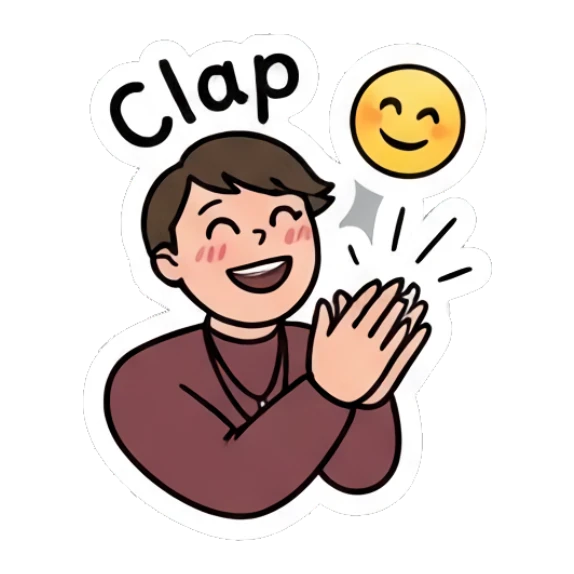 Cheerful boy clapping hands saying Clap Daily Doodle Boy sticker for expressive chats and social replies.