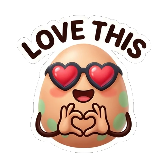 Spotted egg with heart-shaped glasses making a heart gesture, text LOVE THIS Cool Spotted Egg Expressions sticker for expressive chats and social replies.