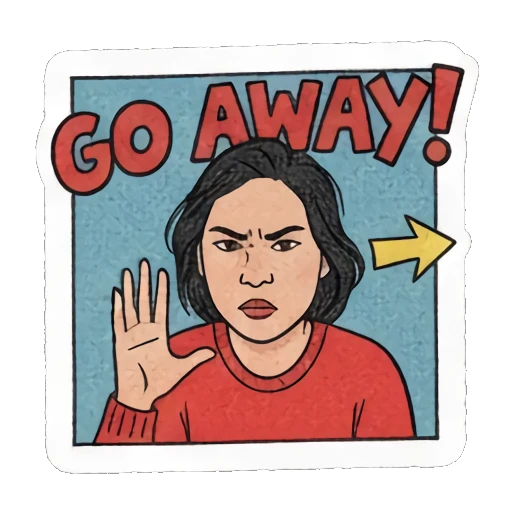 woman saying go away Retro Comic Daily Expressions sticker for expressive chats and social replies.