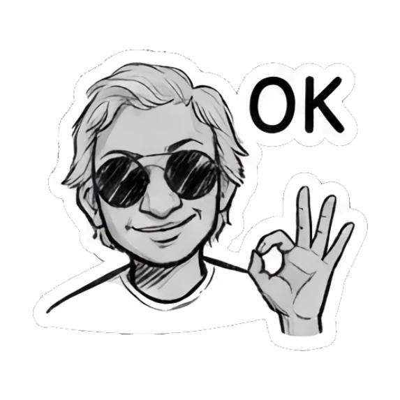 Character wearing sunglasses giving an OK hand sign Daily Doodle Life sticker for expressive chats and social replies.