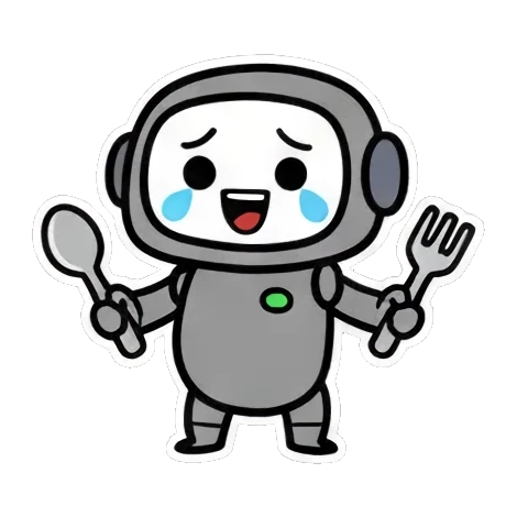 拿着餐具准备吃饭 Chibi Robot Emoticons sticker for expressive chats and social replies.