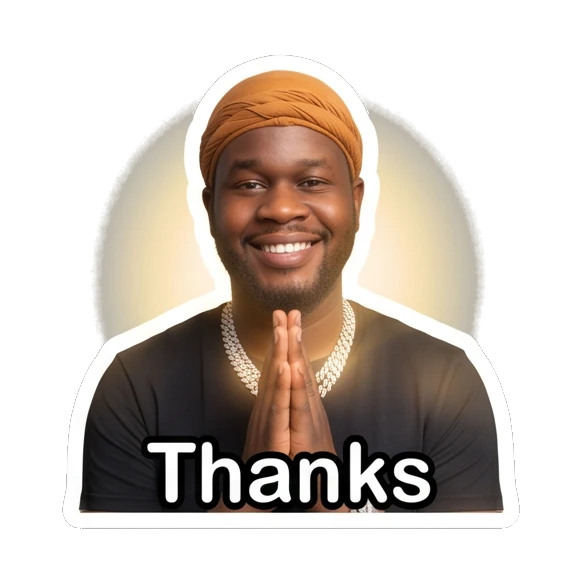 Man in durag with hands together in prayer pose, thankful, text Thanks Daily Vibes with Durag Guy sticker for expressive chats and social replies.
