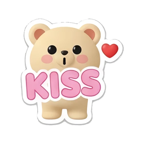 Bear blowing a kiss with a floating heart and KISS text. Cheerful Clay Bear Buddies sticker for expressive chats and social replies.