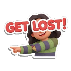 Girl pointing aggressively to the side with GET LOST text Cheerful Girl Daily Life sticker for expressive chats and social replies.