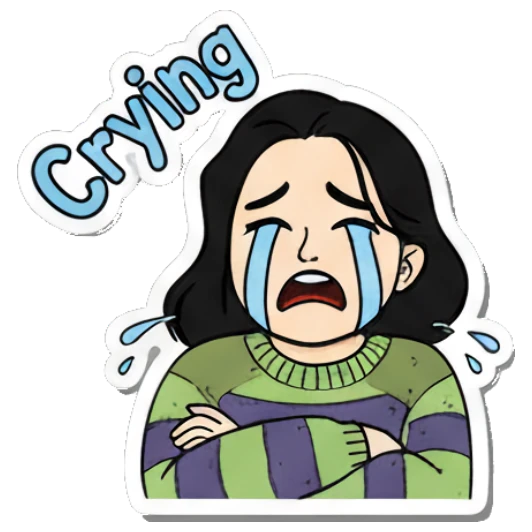 Girl crying loudly with Crying text Daily Life of a Girl sticker for expressive chats and social replies.
