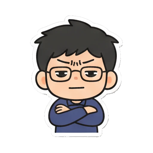 Boy with glasses looking grumpy with arms crossed Cheerful Glasses Boy Daily sticker for expressive chats and social replies.