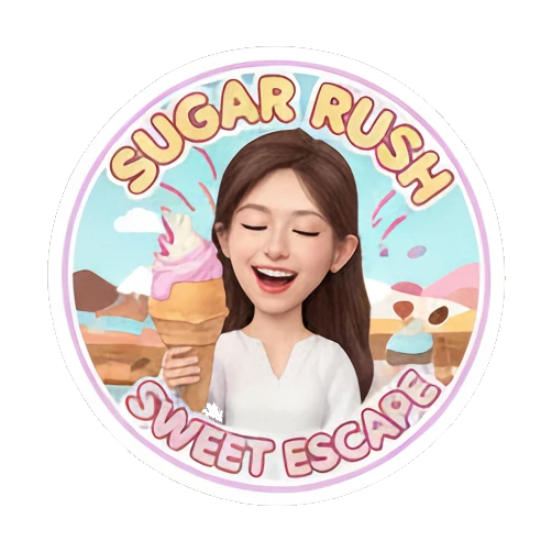 Girl holding ice cream, 'SUGAR RUSH' text, energetic. Sweet Girl Daily Life sticker for expressive chats and social replies.
