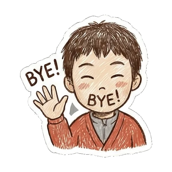 waving goodbye bye Little Boy Doodle Expressions sticker for expressive chats and social replies.
