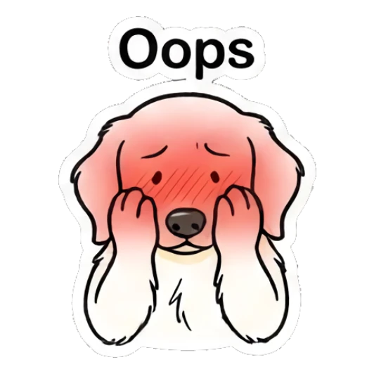 Embarrassed golden retriever blushing with paws on face and text 'Oops' Golden Retriever Daily Vibes sticker for expressive chats and social replies.
