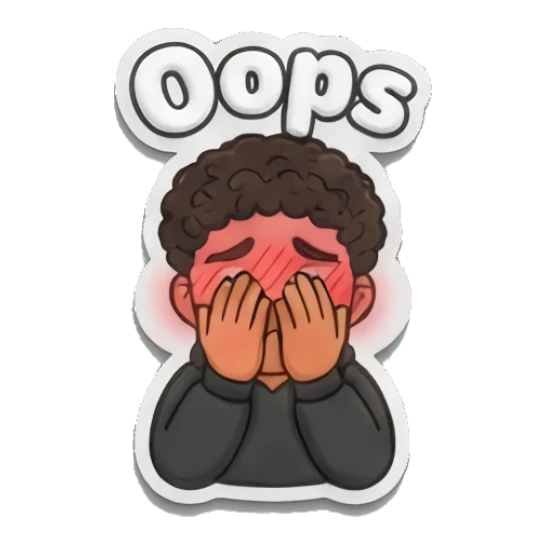 Curly-haired boy covering his face in embarrassment saying oops. Curly Hair Boy Daily Vibes sticker for expressive chats and social replies.