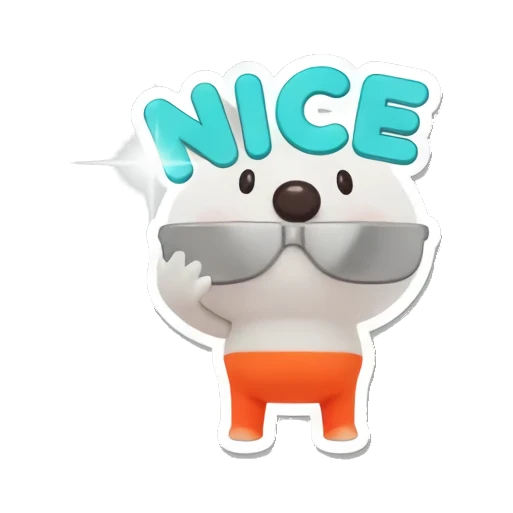 Polar bear cub wears cool sunglasses with NICE text, posing stylishly. Cheerful Polar Bear Cub sticker for expressive chats and social replies.