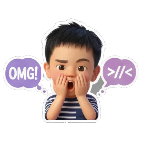 惊讶男孩张嘴喊"OMG!". Little Boy's Expressive World sticker for expressive chats and social replies.