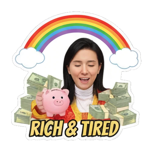 抱着存钱罐疲惫 Wealthy Lady Fortune sticker for expressive chats and social replies.
