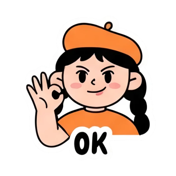 Girl with beret making OK hand gesture, confident expression Beret Girl Daily Vibes sticker for expressive chats and social replies.