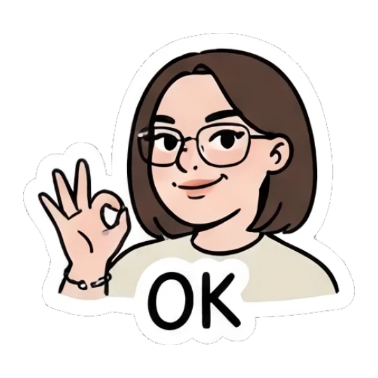 Girl with glasses making an OK hand gesture, happy expression. Daily Life of a Girl sticker for expressive chats and social replies.