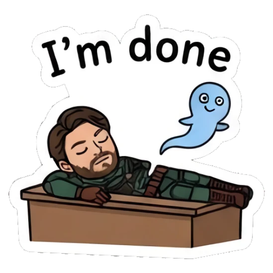 Soldier boy lying down exhausted with a ghost spirit leaving Soldier Boy Daily Vibes sticker for expressive chats and social replies.