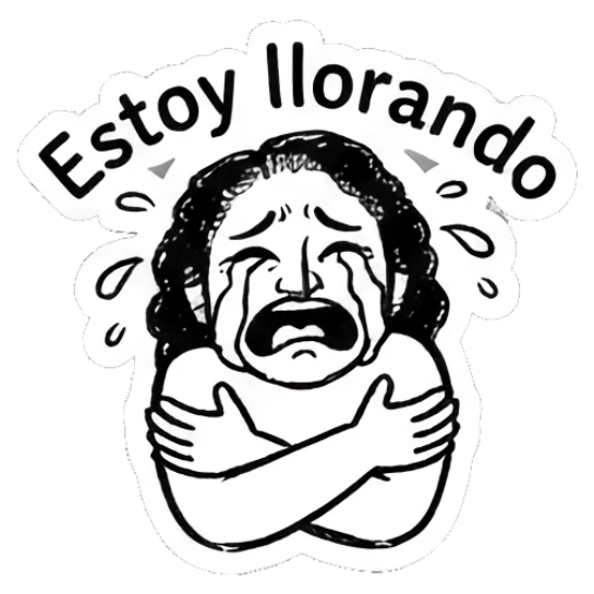 Sad girl hugging herself and crying with 'Estoy llorando' text Curly Hair Girl Daily Vibes sticker for expressive chats and social replies.