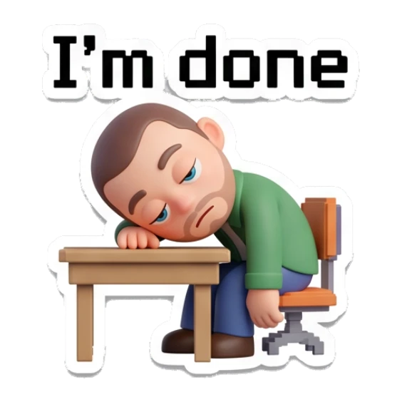 Man exhausted and sleeping on a desk Casual Guy Daily Vibes sticker for expressive chats and social replies.