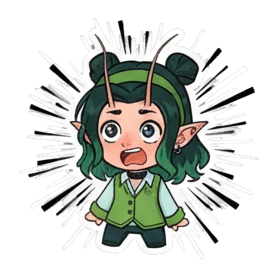 Girl looking shocked with dramatic speed lines Green Mantis Girl Adventures sticker for expressive chats and social replies.