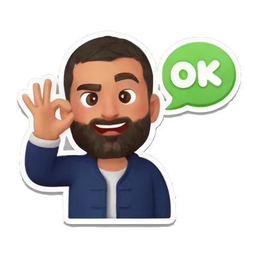 胡子大叔做OK手势，表情自信，带有OK气泡文字 Bearded Man Daily Expressions sticker for expressive chats and social replies.