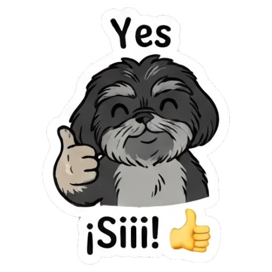 Shih Tzu giving a thumbs up with text Yes Little Shih Tzu Moods sticker for expressive chats and social replies.