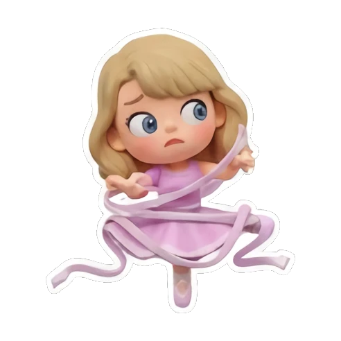 Blonde girl looking confused with ribbons, text 'WHOOPS!' Chibi Pop Star Life sticker for expressive chats and social replies.