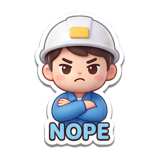 Construction girl looking stern with arms crossed saying NOPE Yewab Construction Crew sticker for expressive chats and social replies.