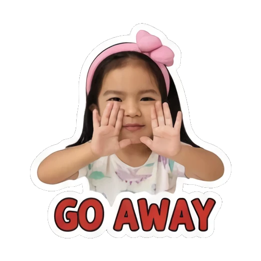 Little girl waving hands to go away with GO AWAY text Little Girl Daily Expressions sticker for expressive chats and social replies.
