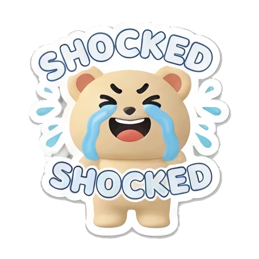 Bear crying loudly with SHOCKED text. Cheerful Clay Bear Buddies sticker for expressive chats and social replies.
