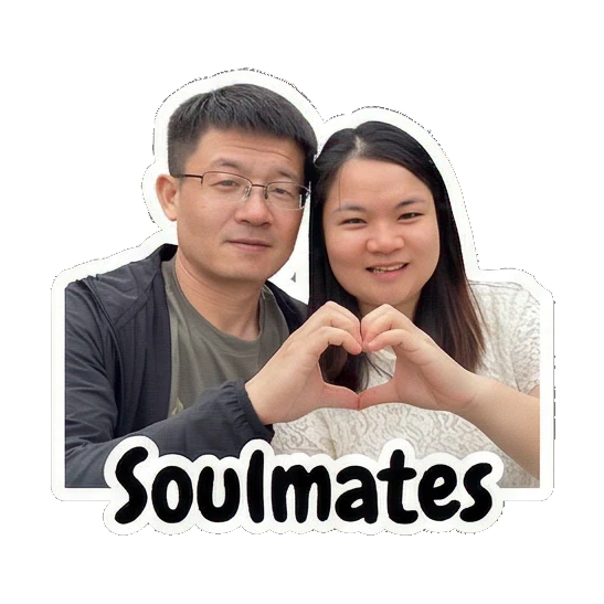 Husband and wife making a heart shape Our Sweet Couple Life sticker for expressive chats and social replies.