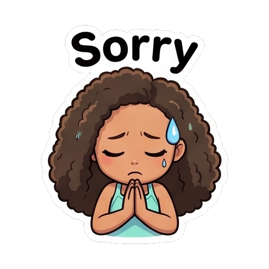 卷发女孩双手合十，难过道歉 Curly Haired Girl Expressions sticker for expressive chats and social replies.