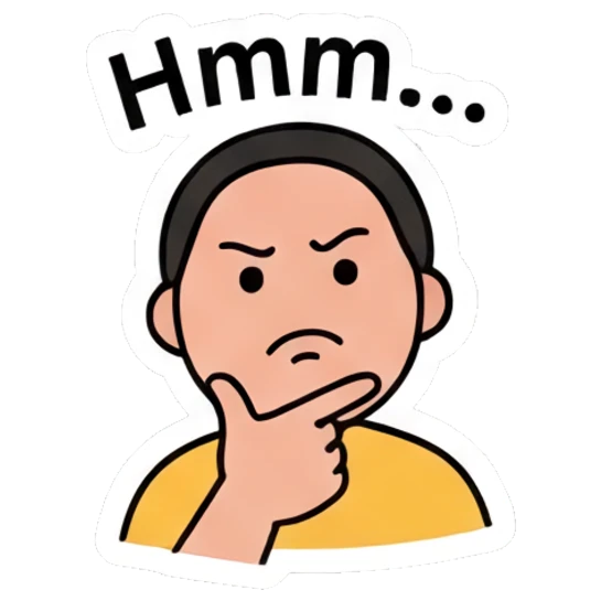 Boy looking thoughtful with a hand on his chin. Daily Mood Doodle Boy sticker for expressive chats and social replies.