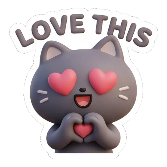 Loving grey cat forming a heart shape with hands and heart eyes. Moody Grey Cat Daily sticker for expressive chats and social replies.