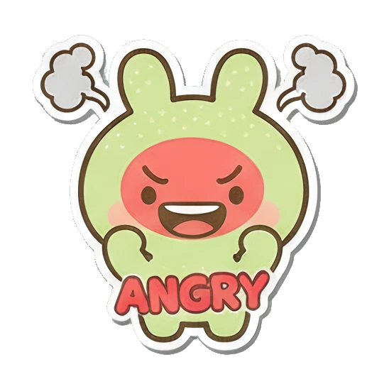 Angry bunny with steam from head Minty Bunny Moods sticker for expressive chats and social replies.