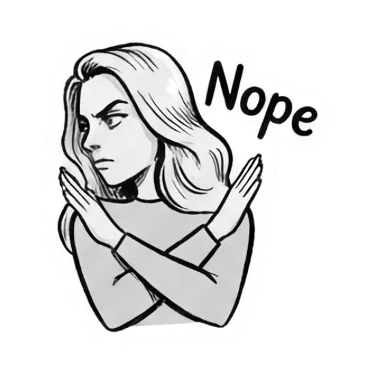 Girl crossing arms saying Nope Doodle Girl Expressions sticker for expressive chats and social replies.