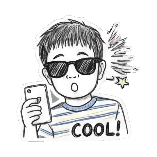 Cool boy with sunglasses and phone Doodle Boy's Moods sticker for expressive chats and social replies.