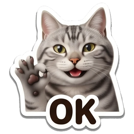 Tabby cat waving paw with OK text Tabby Cat Daily Expressions sticker for expressive chats and social replies.