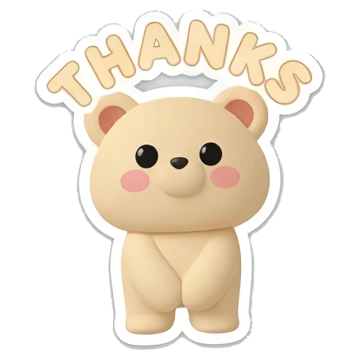 Bear bows politely with THANKS text above. Cheerful Clay Bear Buddies sticker for expressive chats and social replies.