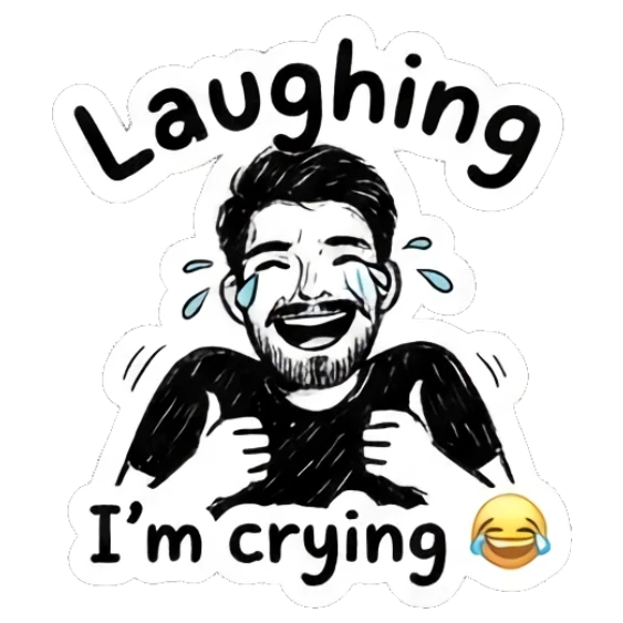 Man laughing hysterically with tears of joy streaming down. Doodle Guy Daily Vibes sticker for expressive chats and social replies.