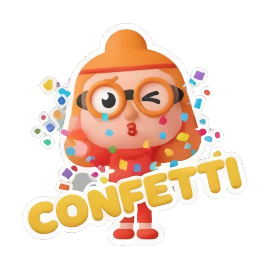 Ginger girl celebrating under confetti shower with text CONFETTI Cheerful Ginger Girl Adventures sticker for expressive chats and social replies.