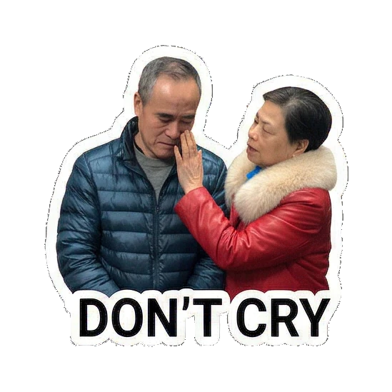奶奶安慰哭泣的爷爷 Sweet Senior Duo sticker for expressive chats and social replies.