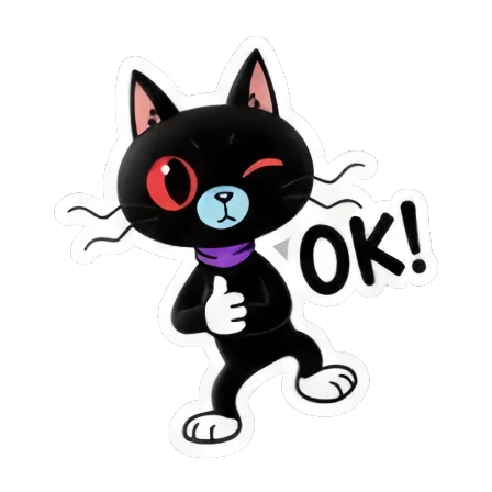 Black cat winking and giving a thumbs up with OK text. Cool Black Cat Daily sticker for expressive chats and social replies.
