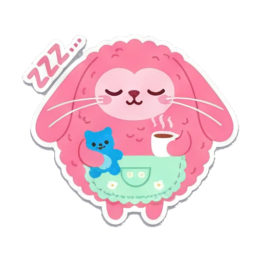 喝咖啡提神 Pink Fluffy Buddy sticker for expressive chats and social replies.