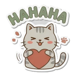 Happy cat holding heart saying HAHAHA Cozy Tabby Daily sticker for expressive chats and social replies.